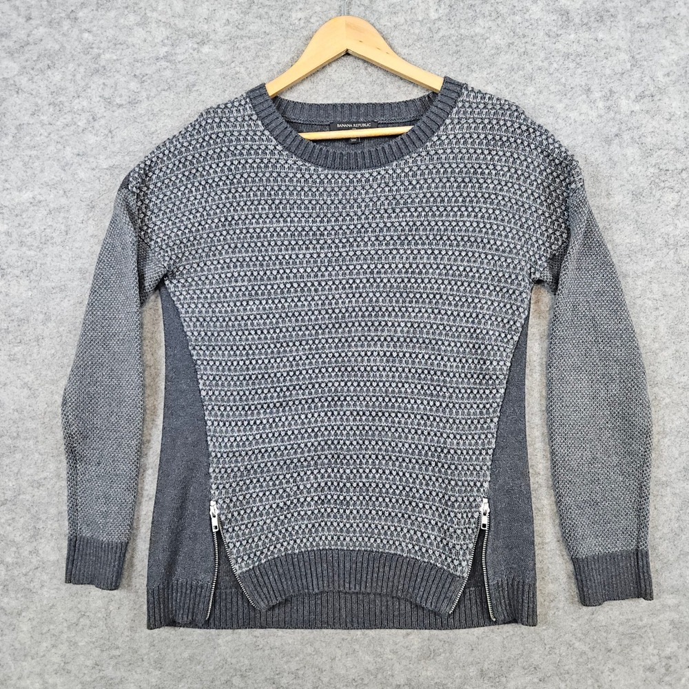 Banana Republic Women's Gray Pullover Sweater Size M Zippers Cotton Blend Warm